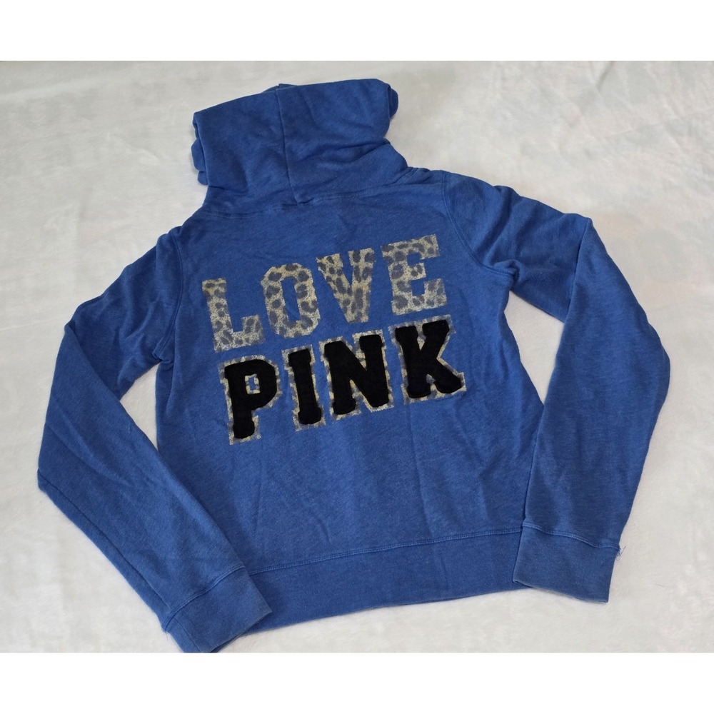Victoria's secret PINK Vintage Y2K Blue Cheetah Spellout Large Hood Sweatshirt